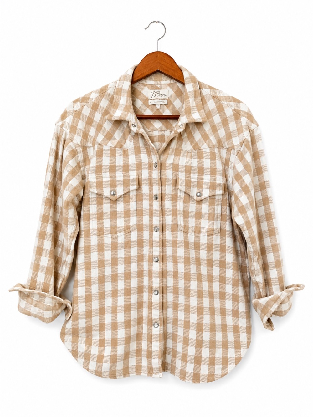 J. Crew Beige and White Gingham Button-Up Shirt